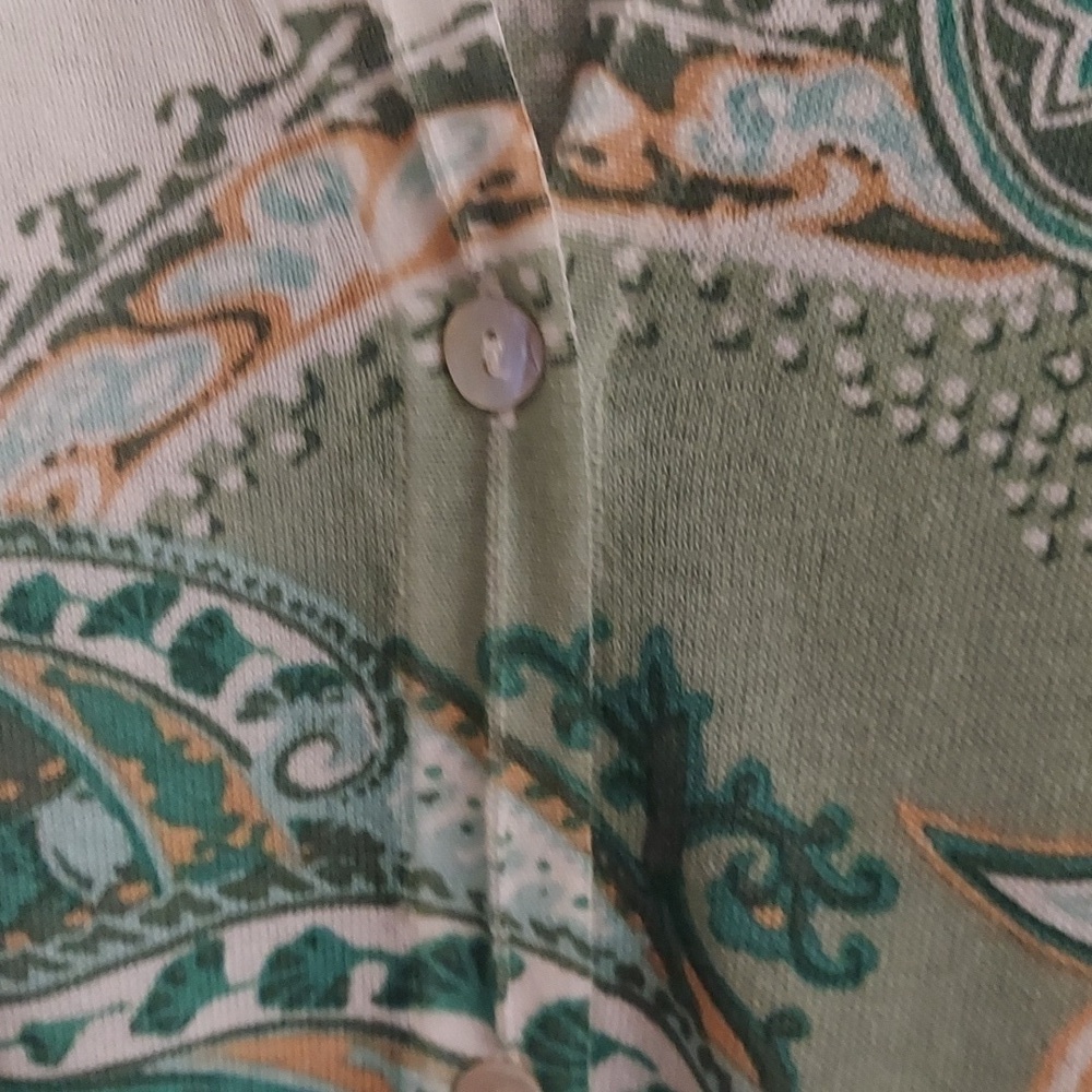 CHICO'S The Everyday Green Paisley Long Sleeve Button Down Cardigan Sweater - Picture 5 of 12